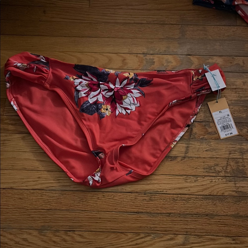 Kona Sol Floral Red Bikini Bottom size XL or L